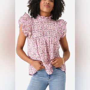 NWT SUR LA VAGUE Women's Button Ruffle Top, one size